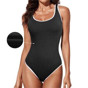 Tummy Control One Piece Summer Swimsuit for Women High Cut Ribbed Bathing Suit